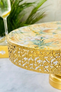 ที่วางเค้กโลหะสีทองแบบโบราณสำหรับโต๊ะรับประทานอาหารเค้กเสิร์ฟผลไม้ขอบแบบนูน - Product Image 2