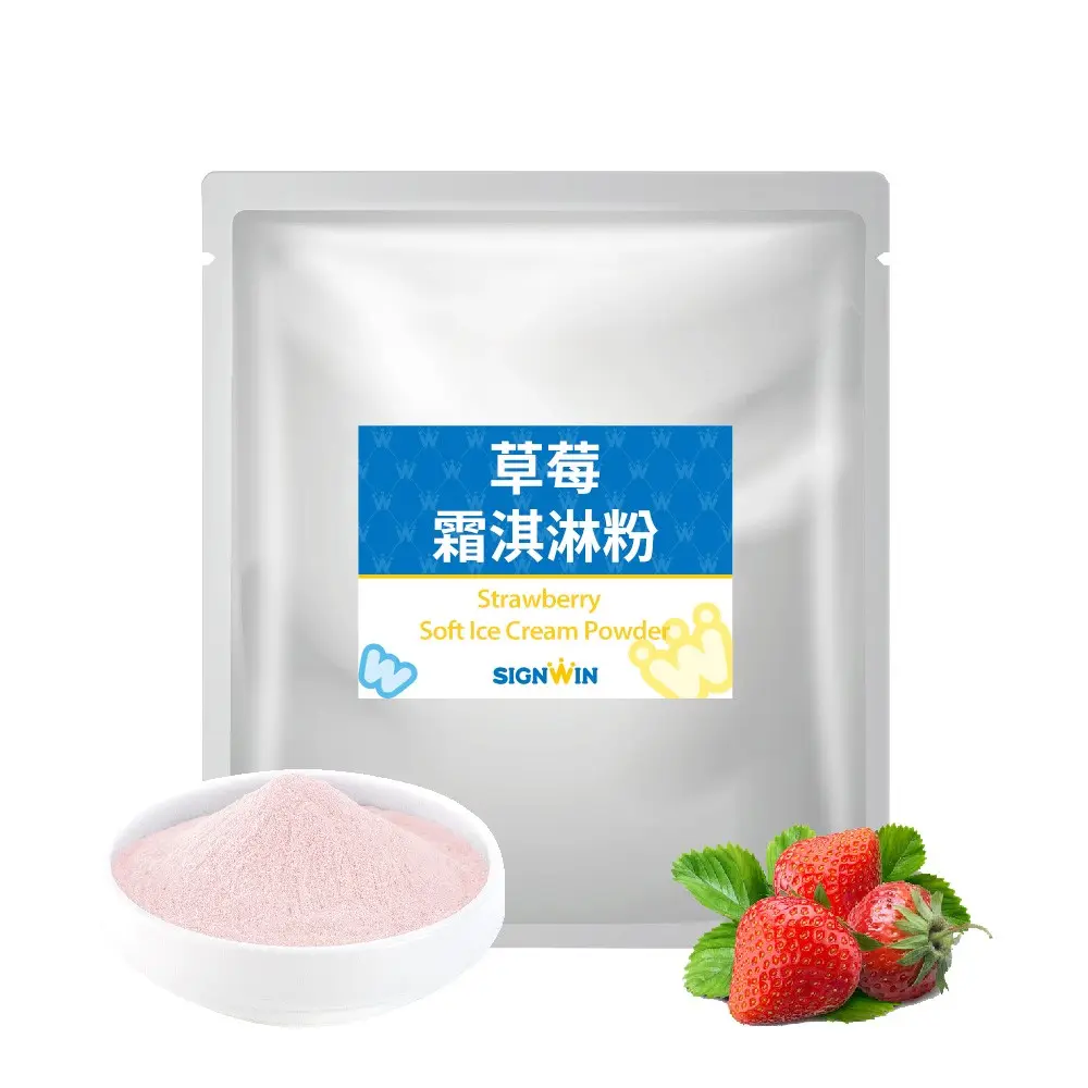 Vente en gros de poudre de crème glacée molle à la fraise sac de prémélange emballage de mélange de crème glacée sèche lisse poudre avec de l'eau 1 Kg