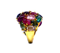 Bague classique en argent sterling 925 pour dames Quartz rose Multi Tourmaline pierres précieuses plaqué or pour tenue de fête