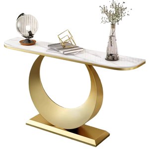 Table de console latérale de mur enduit d'or de forme de lune Table basse de dessus de marbre table de console à vendre maison élégante salon hôtel - Product Image 1
