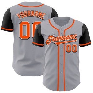 Ropa de equipo personalizada superventas, camiseta de béisbol auténtica de dos tonos gris naranja-negro personalizada - Product Image 1