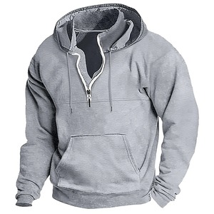 Otoño Invierno Hombres Ocio Deportes Jumper Sudadera con capucha Multi-Zip Arm Pocket Hoodie con impresión digital Liso teñido - Product Image 3