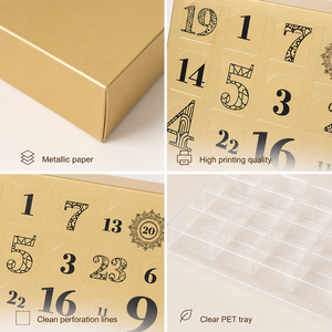 Boîte vide personnalisée pour <span class=keywords><strong>calendrier</strong></span> <span class=keywords><strong>de</strong></span> l'Avent au chocolat avec plateau alimentaire, emballage <span class=keywords><strong>de</strong></span> truffes pour compte à rebours <span class=keywords><strong>de</strong></span> 24 jours, qualité alimentaire, directement du fabricant - Product Image 3