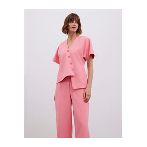 เสื้อกั๊กแขนสั้นทรงปีกค้างคาวสำหรับผู้หญิง พร้อมชุดแฟชั่นตัดเย็บแบบอสมมาตร - Product Image 6