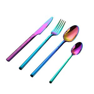 Cubiertos de Acero Inoxidable, Cucharas, Tenedores, Cuchillos, Juego de Cubiertos de Acero Inoxidable Color Arcoíris, Juego de Cubiertos para Cafetería - Product Image 5