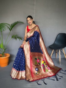 SAREE DE SEDA PURA PAITHANI CON PALLU TEJIDO RICO PAITHANI CON BORLAS Y PATRÓN MOTTIF ÚNICO - Product Image 5