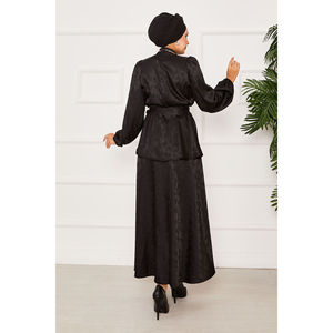 Conjunto de Dos Piezas de Satén para Mujer, Estilo Jacquard, con Cintura Elástica y Cinturón Desmontable, Estilo Club, Color Negro - Pedido Mínimo 2 Piezas - Product Image 6