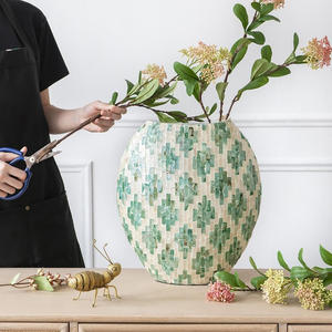 Décoration d'intérieur Vase de table moderne de luxe grand format en mosaïque d'os incrusté de nacre Vases d'intérieur et d'extérieur - Product Image 3