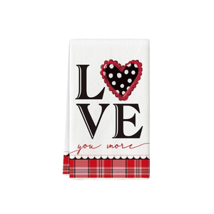 Love You More Printed Cotton Kitchen <b>Towel</b> Plaid Trim Rectangle Embroidered Multipurpose Cleaning Cloth Quick Drying Highly - Product Image 1