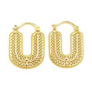 Boucles d'oreilles en laiton plaqué or 18 carats faites à la main en forme de U Style indien exotique unique pour filles femmes pour les fêtes Tribal - Product Image 6