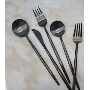 Couverts personnalisés en acier inoxydable noir vaisselle de table mariage événement couverts ensemble dîner couteau cuillère fourchette maison restaurant décor 2024 - Product Image 2