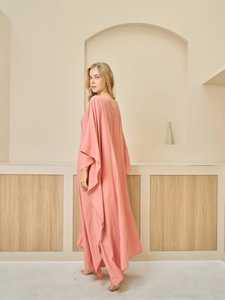 Precio al por mayor 100% tela de algodón cuello en V verano liso Kaftan vestido 3/4 mangas cómodo bohemio elástico largo Kaftan - Product Image 3