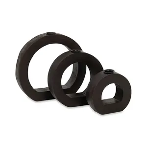 Modern wooden candle holder set circular ring design minimalist decor trio sizes <b>black</b> brown wood home styling accent - Product Image 2
