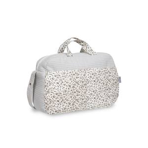 Sac à couches en tissu gris avec motif nid d'abeille et fleurs - Product Image 1