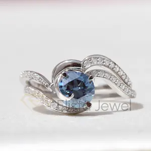 Cincin berlian 14K putri perhiasan batu permata 1 karat merah muda Lab warna Grwon safir cincin emas berlian