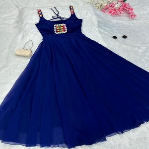 El último vestido Anarkali de diseñador Pure Georgette Gamthi Work de FabZone - Product Image 1