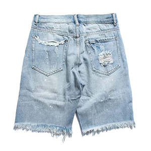 Short en jean d'été pour hommes, mignon taille moyenne, lavé à l'acide avec ourlet brut coupé et cousu, personnalisé en gros - Product Image 4