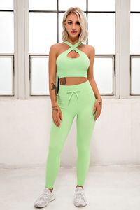 Ensemble de tenue de yoga deux pièces pour femmes grande taille, couleur unie, respirant, résistant à l'eau, séchage rapide, taille élastique, course en plein air - Product Image 3