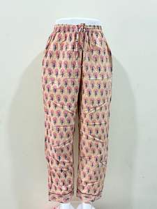 Pantalones de pijama con estampado de bloque de algodón para mujer, pantalones de salón estampados de estilo bohemio, pantalones de algodón con estampado de árbol étnico - Product Image 2