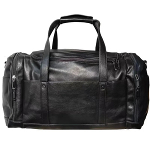Bolsa de Viaje de Fin de Semana de Cuero con Cierre de Cremallera, Bolsa de Mano Resistente Negra para Hombre - Product Image 1