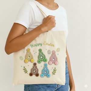 Colección de Bolsos de Lona Bordados Premium con Temas de Cosecha de Conejitos Minimalistas, Serie Primavera Pascua Playa para Mujer - Product Image 5