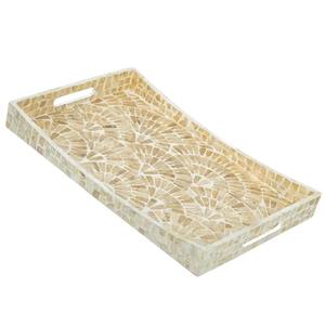 Bandeja de Nácar Natural Beige con Incrustaciones de Concha, Bandejas Decorativas Curvas para Servir, Bandejas de Lujo Hechas a Mano para Sala de Estar y Dormitorio - Product Image 3