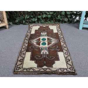 พรมวินเทจสไตล์ตุรกี ขนาด 1.7x3.4 ฟุต พรมขนาดเล็ก สีน้ำตาลเขียว พรมโมร็อกโก - Product Image 4