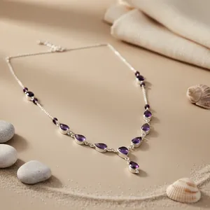 สร้อยคอเงินแท้ 925 ประดับพลอยทรงหยดน้ำสำหรับผู้หญิง เครื่องประดับคริสตัลสุดหรู - Product Image 1