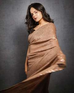 Sari de fête et de mariage en tissu Georgette épais à imprimé abstrait moderne, style dernière tendance, prêt à être expédié depuis l'usine, gaufré - Product Image 5
