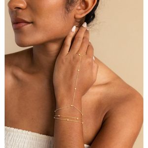 Cadena de mano chapada en oro de 14K a la moda para mujer, anillo de dedo infinito de circonita cúbica con cuentas no empañadas, cadena de cuerpo de moda esclava - Product Image 4