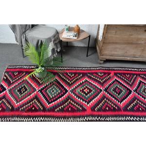 Alfombra de lana roja Kilim de área grande 3X12.7ft Rectángulo turco Pasillo Tejido plano Patrón de retazos Modelo Número Habitación Alfombra Látex - Product Image 2