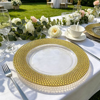 Assiettes de présentation transparentes perlées dorées de haute qualité, vaisselle de luxe pour événements, mariages, fêtes et fournitures hôtelières