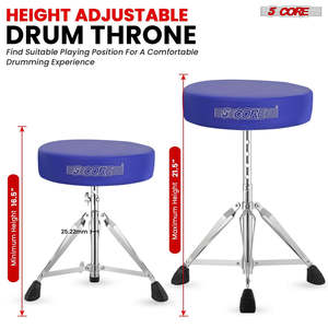 5 Core Drum Throne 3 Thick Padded Memory Foam Comfortable Drummer <b>Stool</b> 200Lb Capacity Adjustable - Product Image 5