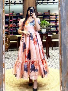 Mujeres vintage floral azul sexy Delgado señoras de manga larga Maxi chaleco vestidos florales - Product Image 3