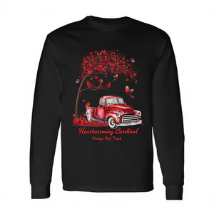 T-shirt à manches longues avec motif cardinal émouvant et camion rouge vintage sous un arbre, chemise promotionnelle élégante - Product Image 2
