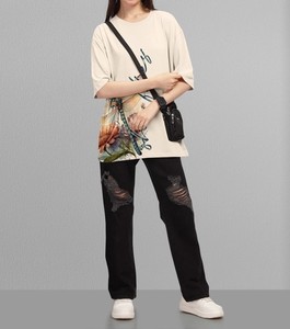 Camiseta extragrande personalizada para mujer, holgada, ajustada, cuello redondo, manga corta, estampado de tipografía, tela de algodón de punto, Hip Hop, Anti-Pilling - Product Image 4