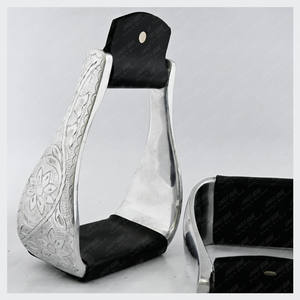Étriers pour chevaux Offre Spéciale Western Aluminium Argent Étriers Selle de cheval Étriers coudés pour l'équitation équine Équipement cuir - Product Image 6