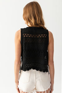 Openwork Sweater Poncho Black - Product Image 6