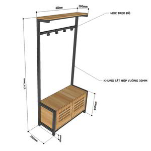 Industrial-Style Space-Saving Extendable Living Room <b>Shoe</b> Cabinet with Integrated Clothes <b>Rack</b> (UBAN 86x35x172cm) Freestanding - Product Image 4