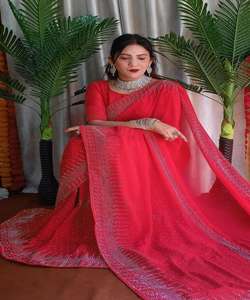 Vente en gros fabrication georgette miroir travail saree femmes portent sari avec chemisier pièce indien adultes inde et pakistan soutien 500 apparelgarment - Product Image 5