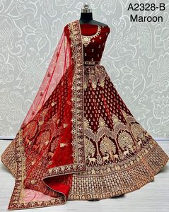 Nouveau 2023 Designer De Mariage De Mariée Porter 9000 Velours Broderie Travail Avec Diamant Marron Bleu Vert Lehenga Choli Fournisseur Indien - Product Image 4