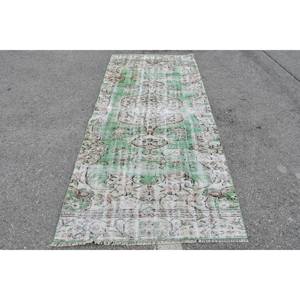 Tapis Vintage en Laine Turque Vert et Beige de 37x86 pieds, Tissage Plat, Motif Patchwork, Tapis de Salon, Support en Latex pour Décorations - Product Image 1