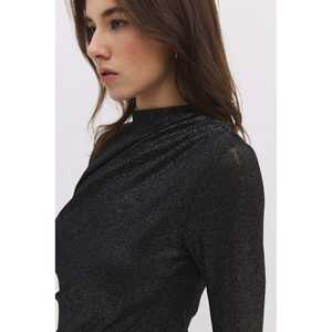 Casual High Collar <b>Sparkly</b> Long Sleeve <b>Bodysuit</b> with Front Logo - Product Image 6