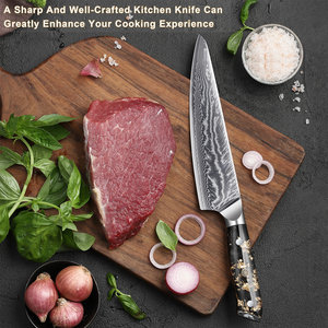 Venta al por mayor pedidos a granel personalizados OEM ODM servicio japonés profesional Damasco cuchillo de cocina forjado a mano hoja afilada fija - Product Image 5