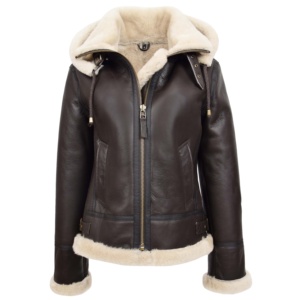 Veste en cuir de mouton pour femme avec capuche détachable veste chaude en fausse fourrure - Product Image 1