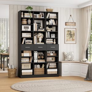 Vetrina Espositiva Grande in Legno Nero con 3 Cassetti, Libreria e Vetrina Contenitore per Casa, Ufficio, Soggiorno - DR530 - Product Image 2