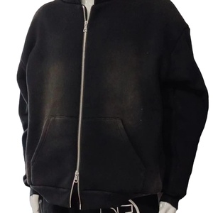 Sudadera con capucha de calle personalizada sin cuerda polar en blanco con cremallera Vintage de doble capa lavado con ácido Sun Faded sudaderas con capucha desgastadas para hombres - Product Image 2