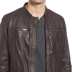 Chaqueta de Cuero Negra de Alta Calidad en Tendencia, Cuello Alto, Logotipo Frontal, Estilo Urbano, Chaquetas Transpirables Personalizadas para Hombre de Invierno, Económicas - Product Image 6