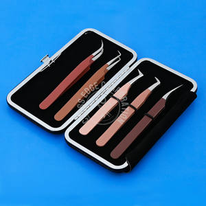 Pinzas de Extensión de Pestañas con Punta de Fibra, Punta en X, Curvadas, Clásicas, Agarre Perfecto, Antideslizantes, para Volumen Ruso F - Product Image 1