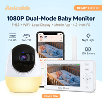 Anicebb Telecamera WiFi per Bambini 1080P con Display da 4.3 Pollici, Pan-Tilt, Visione Notturna, Audio Bidirezionale, Rilevamento Movimento AI, Riconoscimento Facciale